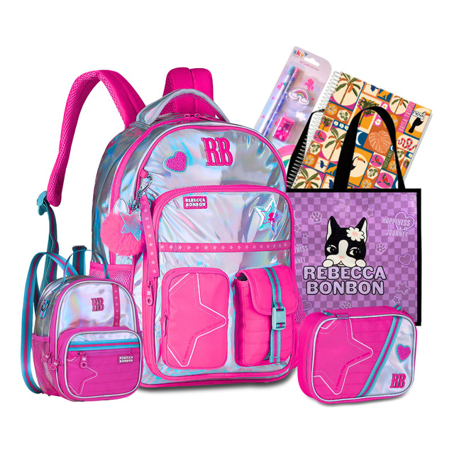 Kit Mochila Rebecca Bonbon Costas Juvenil Escolar + Brinde