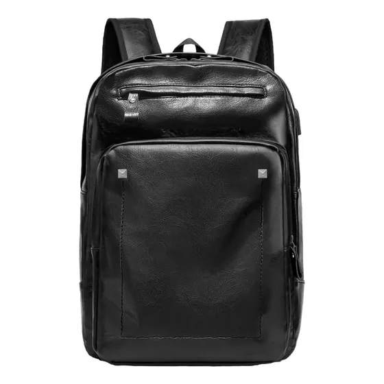Mochila De Cuero Con 3 Bolsillos Casual Bluelander 30l Con Sistema Antirrobo Color Negro Liso