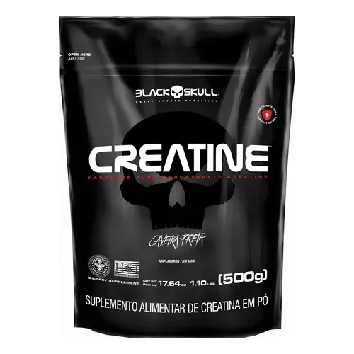 Creatina Monohidratada Pura Em Pó 500g Black Skull