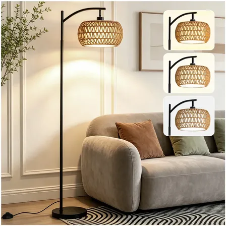 Luminaria Chao Piso Abajour Preta Minimalista Madeira Palha Com Cupula Para A Sala Quarto Escritorio