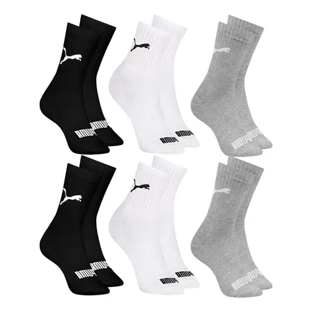 6 Pares Meias Puma Cano Médio Alto Atoalhada Academia Sport