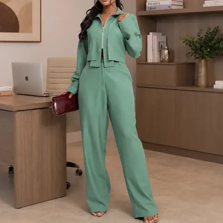 Conjunto Alfaiataria Calça Reta E Jaqueta Zíper Feminino
