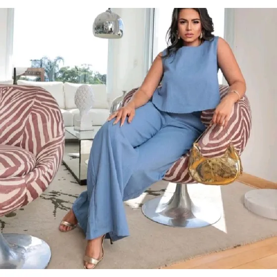 Calça E Blusa Conjunto Feminino, Com Elastico Atrás Na Calça