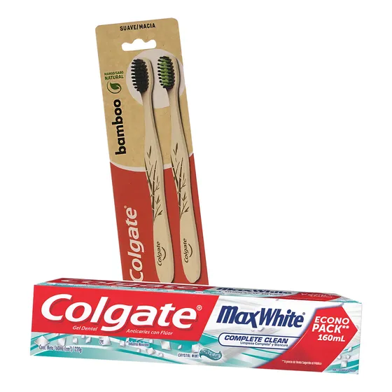 Combo Cepillo Colgate Bamboo X2+ Crema Dental Max White Otec Color Rojo