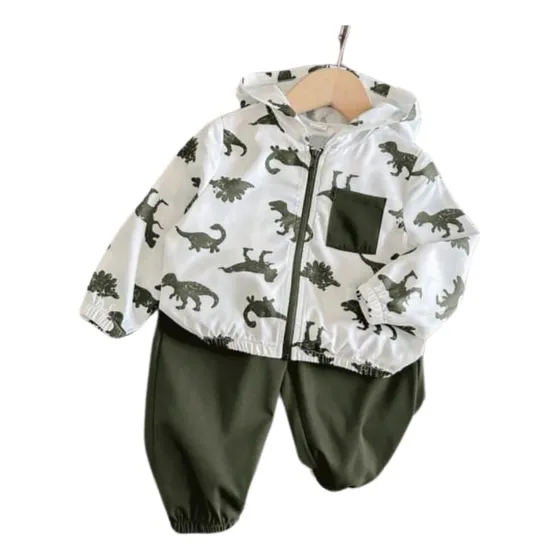 Conjunto Chaqueta De Dinosaurios Y Jogger Pantalón Mono
