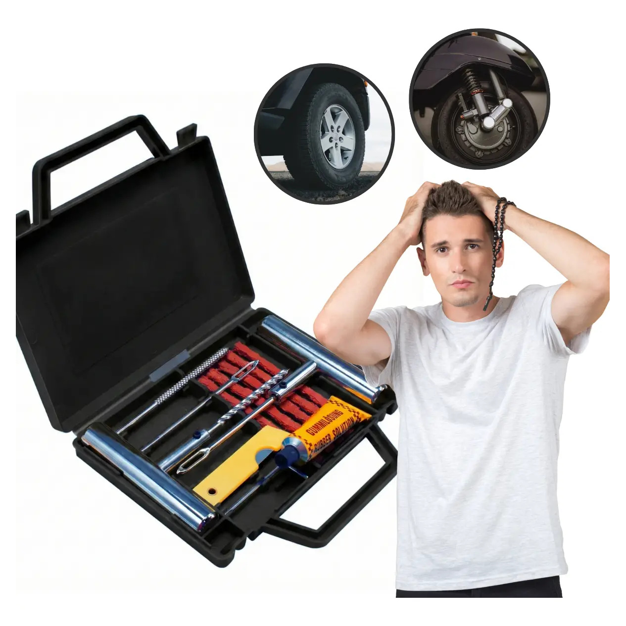 Kit Remendo Metal Reparo Macarrão Pneu Carro Moto Com Maleta Kit Remendo Metal Reparo Macarrão Pneu Carro Moto Com Maleta