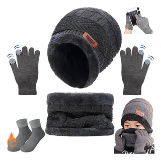 Gorro Invierno Bufanda Y Guantes Tactiles Para Niños, 4 En Gorro Invierno Bufanda Y Guantes Tactiles Para Niños, 4 En