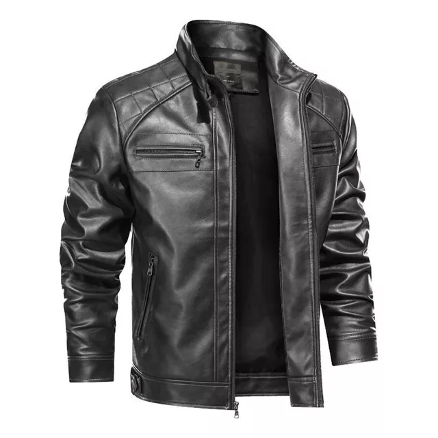 Jaqueta De Couro Masculina Slim Forrada