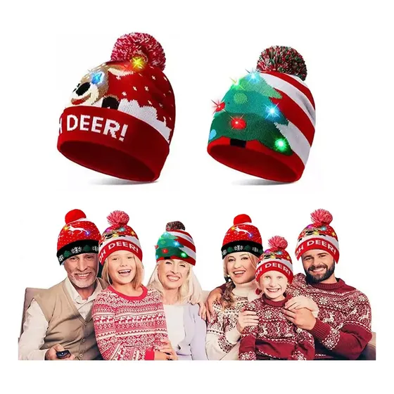 2 Piezas Gorro De Punto Con Luz Led Para Protección Invernal