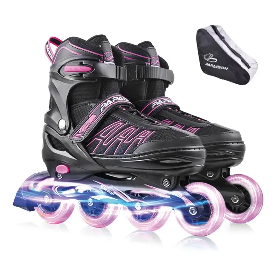 Patines Profesionales En Línea Ajustables Ruedas Luces Bolso