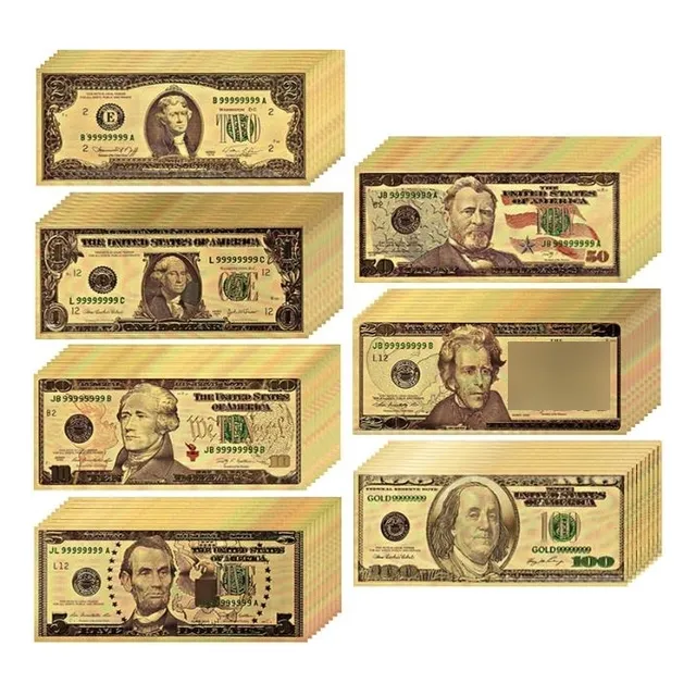 Set Billete 1/2/5/10/20/50/100 Dólar, Con Revestimiento Oro