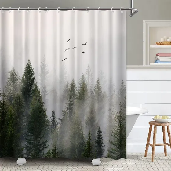 Ouyisha Cortina Ducha Diseño Bosque Brumoso Montaña Juego 72