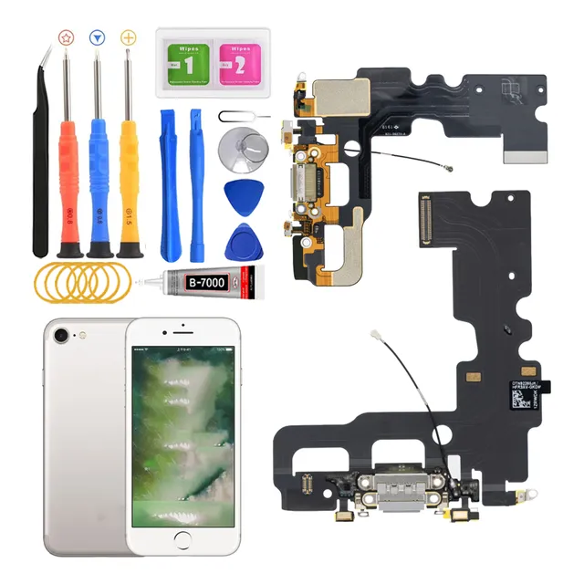 Flex Centro De Carga Para iPhone 7 Plata Micrófono Antena