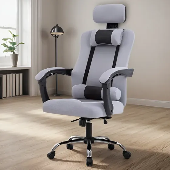Silla de escritorio Lumax Wynn sin apoyapiés ZGS-956-SA gamer ergonómica gris con tapizado de poliéster | Cuotas sin interés
