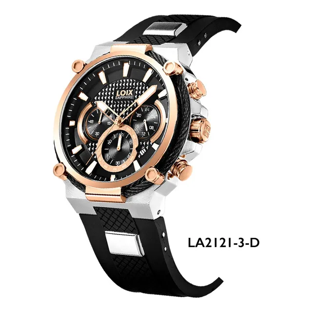 Reloj Hombre Loix® La2121-3 Negro Con Plateado Y Oro Rosa
