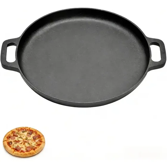 Sartén Redondo Hierro Fundido 35 Cm Con Asas Para Pizza Negro