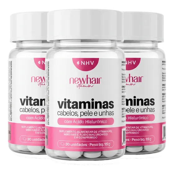 Vitamina Capilar Ácido Hialurônico New Hair 3 Potes 90 Cps