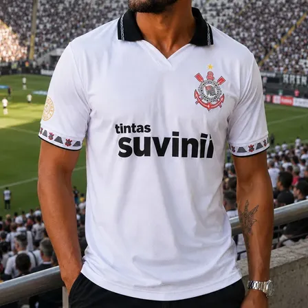 Camisa Corinthians 2 Oficial Retrô 1995/96 Suvinil Masculino Suvinil - Branco - 1996 G