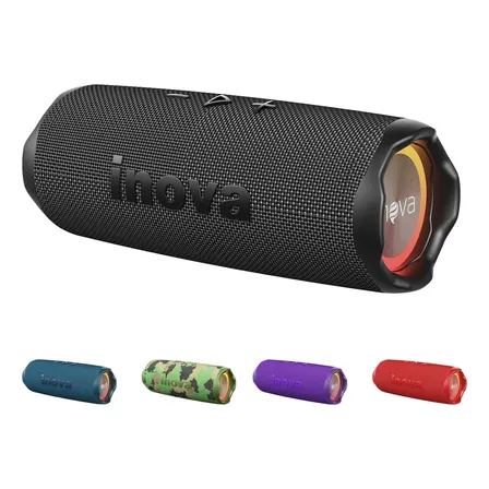 Caixa De Som Portatil Inova Caixinha Com Rgb Tws Recarregável Subwoofer, Potente Caixas Bluetooth Ideal Festas Ao Ar Livre E Uso Diário Cor Preto 127/220v