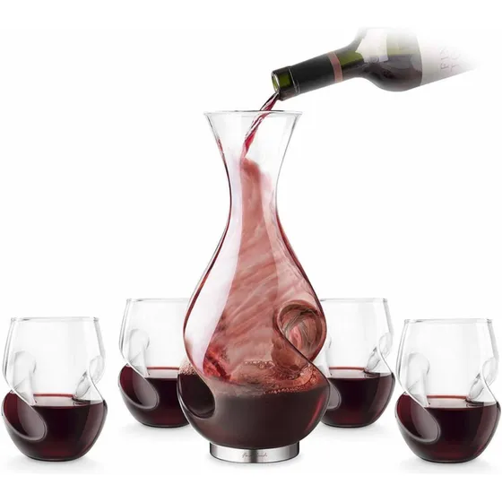 Set Nuevo De Decantador De Vino Con 4 Vasos