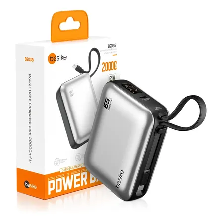 Power Bank Basike 20000mAh para Notebook e Celular com Cabo USB-C 65W