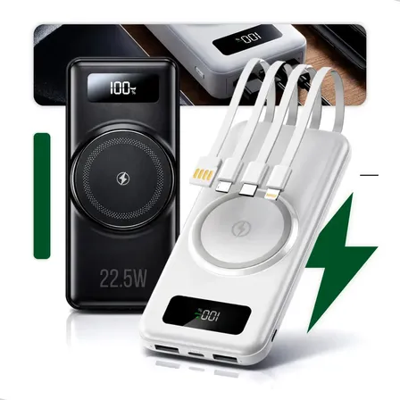 Carregador Portátil Power Bank 20.000mah Indução Turbo 22.5w Premium Universal Rápida Carga Para Celular iPhone Xiaomi Motorola LG Smartwatch Tablet Display Digital Viagens Festa Ios Nixzen Preto