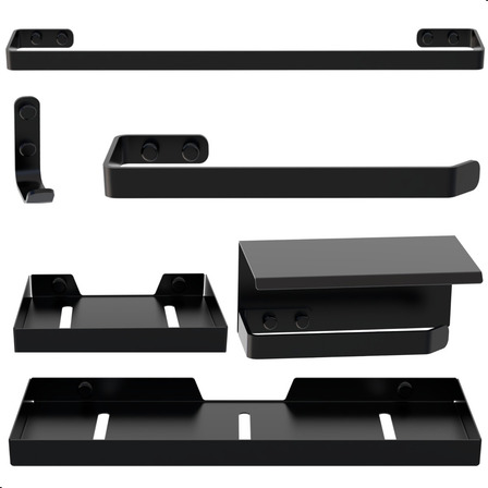 Kit Acessórios Para Banheiro Preto Fosco 6 Peças Max Kit Acessórios Para Banheiro Preto Fosco 6 Peças Max
