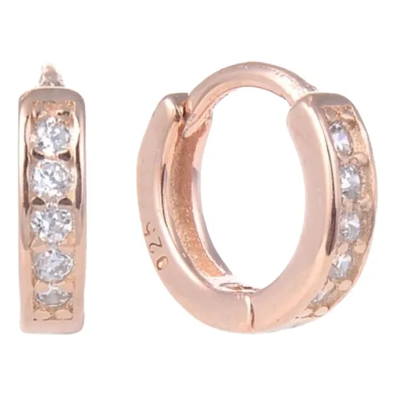 Aros Argolla De Plata Tono Rosé Con Mini Cubics Cristal.