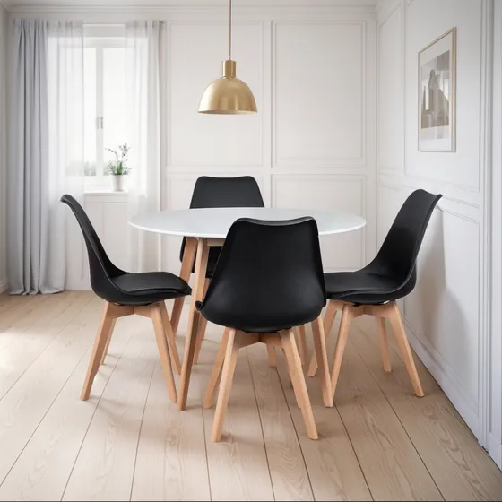 Jogo Jantar Mesa Leda 90cm Compacta 4 Cadeiras Leda Saarinen