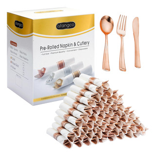 Juego De 50 Cubiertos De Plástico Color Oro Rosa Preenrollad Juego De 50 Cubiertos De Plástico Color Oro Rosa Preenrollad