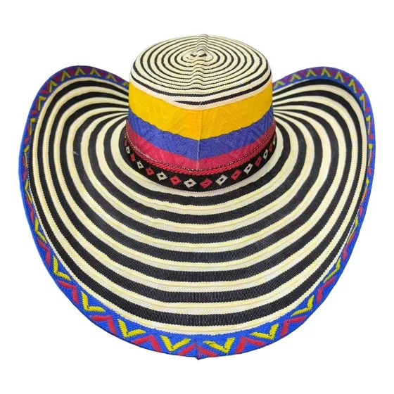 Sombrero Tipo Costeño En Nylon Tricolor Colombia Ala Ancha