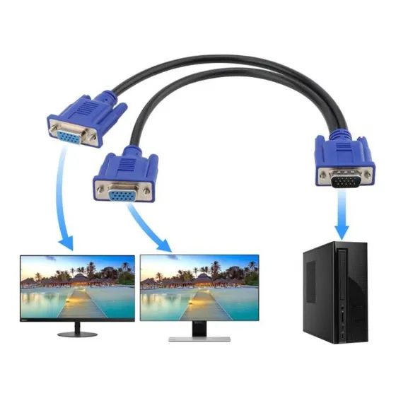 Cabo Vga Duplica Sinal Y 1 Entrada 2 Saidas Vga M Para Femea