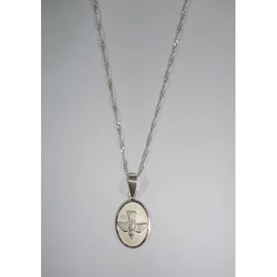 Collar Medalla Milagrosa Paloma Del Espíritu Santo Plata