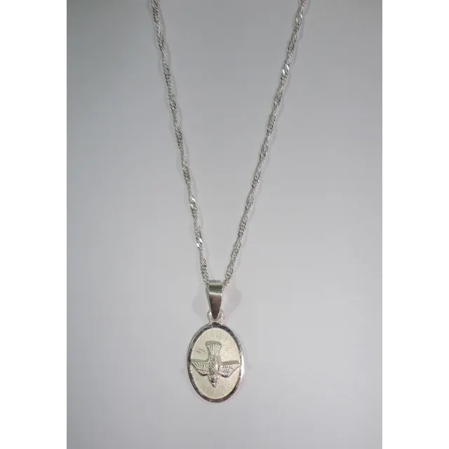 Collar Medalla Milagrosa Paloma Del Espíritu Santo Plata