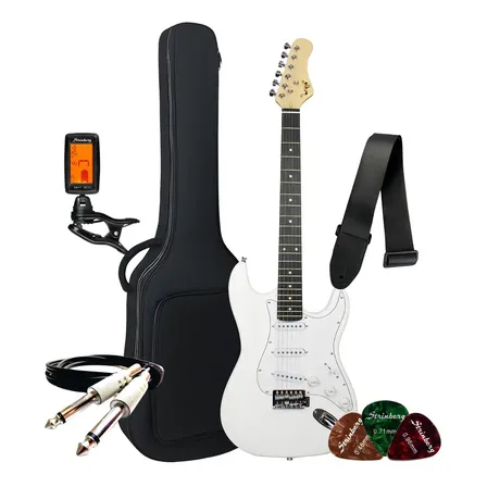 Kit Guitarra Stratocaster Iniciante Estudante Bravo Music Beg100 Elétrica Com Acessórios Orientação Da Mão Destro Cor White Pau-rosa