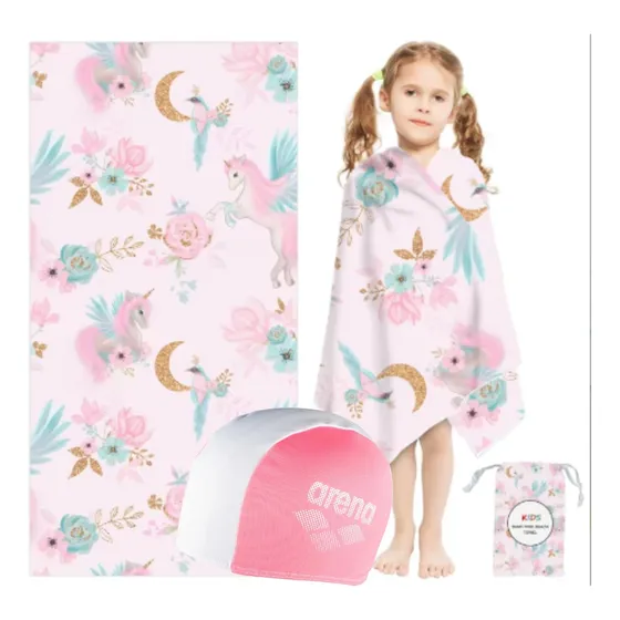 Toalla Toallón Infantil Secado Rápido 120x60 Y Gorra Arena