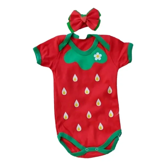 Body + Laço Tema Frutas Morango Menino / Menina Mesversario 