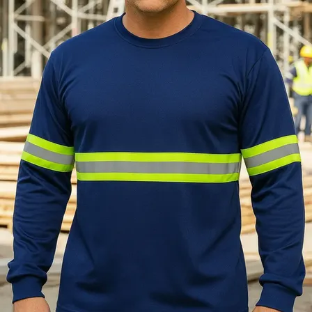 Camiseta Manga Longa Com Faixa Refletiva Construção Uniforme