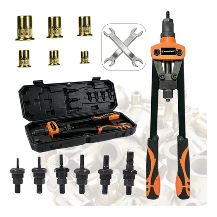 Kit Rebitador Manual Rosca Com Cabo Borracha Alavanca M3-m10 Pro Kit + 60*porcas De Rebitagem + 6*bocal + 2*chave De Boca Aberta