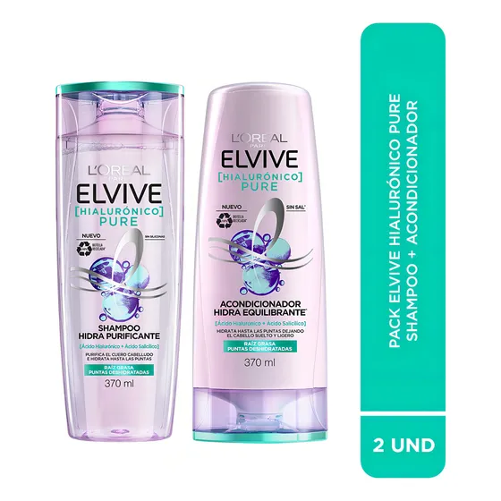 Shampoo L'Oréal Paris Elvive Pack Shampoo + Acondicionador Elvive Hialurónico Pure Hialurónico Pure en botella por 2 packs