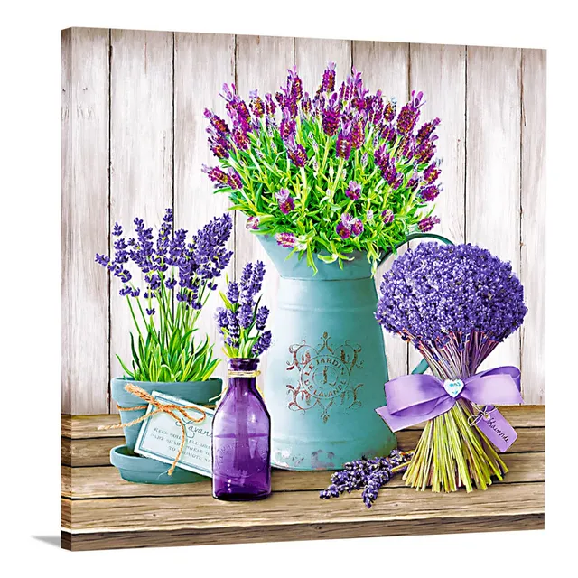 Lienzo Decorativo Pared Lavanda Morada Arte Pintura Retro
