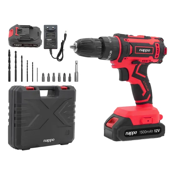Taladro De Impacto Inalámbrico Nappo 12v, Maletín Accesorios