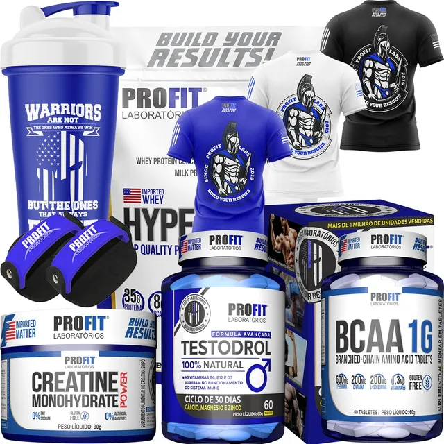 Hyper Whey + Bcaa + Creatina + Tes To + Cam+coq+luva- Profit