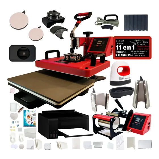 Kit Combo 8 En 1 Impresora Sublimar Sublimación Pro 1 Color Rojo