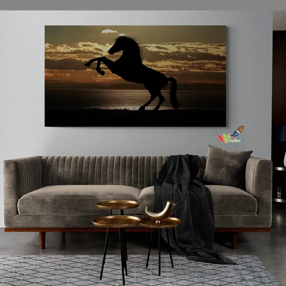 Cuadros Modernos Decorativos 0,90 X 0,60 Caballo Atardecer