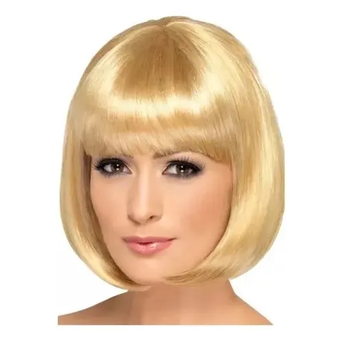 Peluca Rubia Fantasia Cotillon Corta Con Flequillo Carre