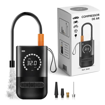 Compressor Ar Portátil Inflador Pneu Mini Bateria Bc Bora Colega Shop Negro Preto