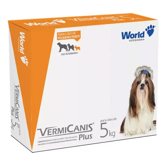 Vermicanis Plus Tratamento Vermífugo P/ Cães 5kg 400mg C/4