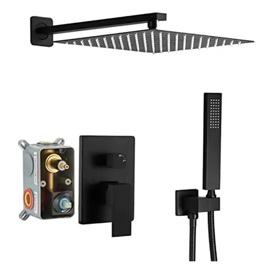 Kit De Ducha De Acero Inoxidable Negro Cuadrado Marca Bari