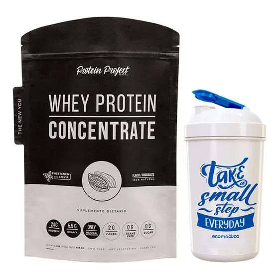 Whey Protein Natural Concentrate 2lb Protein Project + Vaso Sabor Chocolate